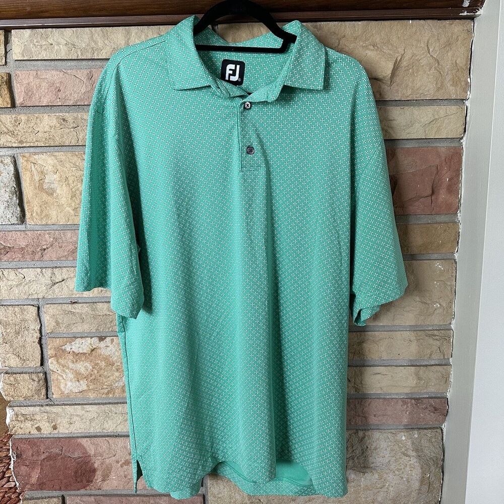 FOOTJOY GOLF POLO SHIRT X-LARGE  Mint Green WHITE DIAMOND Design Athletic
